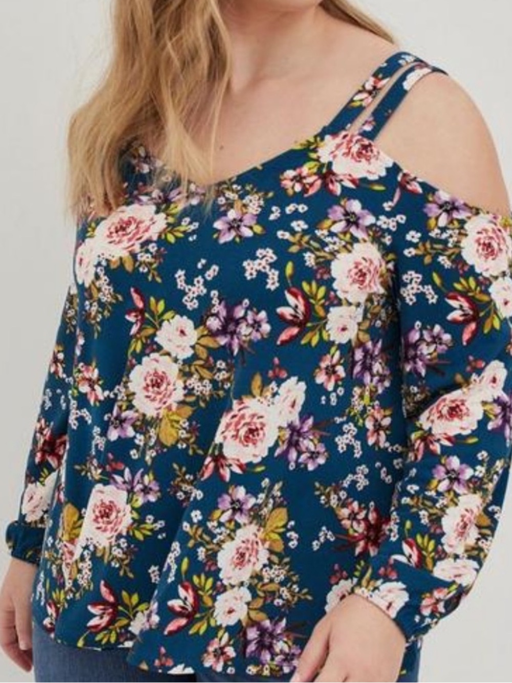 Torrid Teal Floral Cold-Shoulder Blouse Torrid Size 00